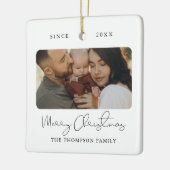 Moderne Script Elegant Merry-kerstfoto Keramisch Ornament (Links)
