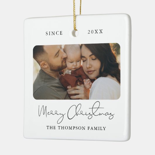 Moderne Script Elegant Merry-kerstfoto Keramisch Ornament (Links)
