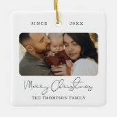 Moderne Script Elegant Merry-kerstfoto Keramisch Ornament (Voorkant)