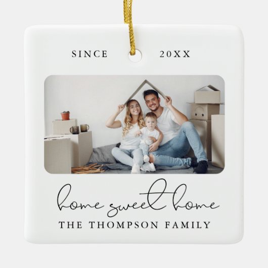 Moderne Script Elegant New Home Sweet Home Foto Keramisch Ornament (Voorkant)