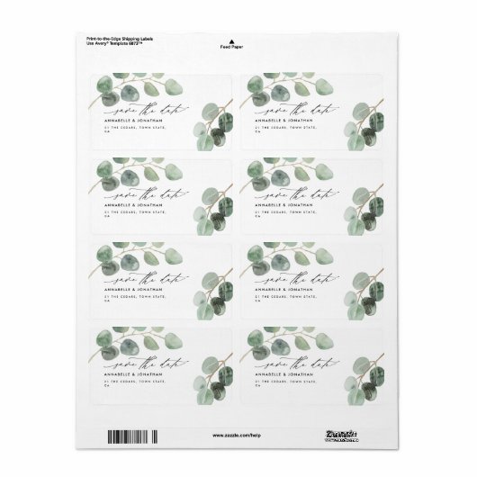 Moderne script elegant niet-fotoeucalyptus etiket (Full Sheet)