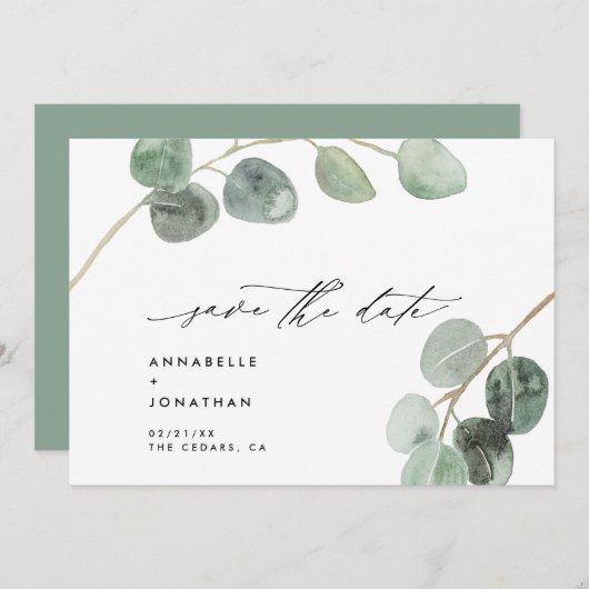 Moderne script elegant  niet-fotoeucalyptus kaart (Voorkant / Achterkant)