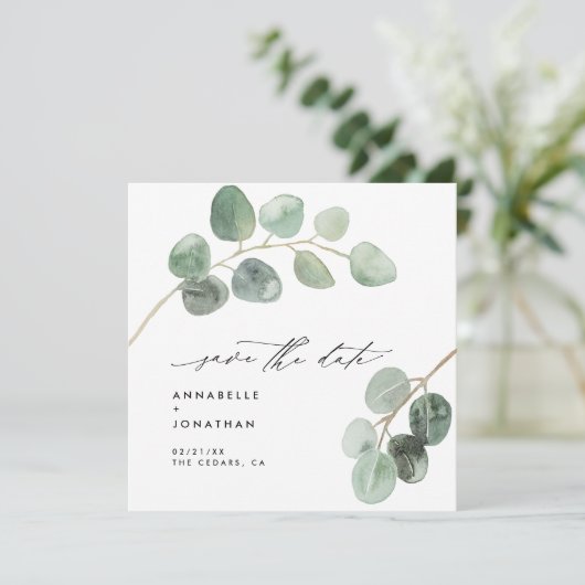 Moderne script elegant  niet-fotoeucalyptus kaart (Staand voorkant)
