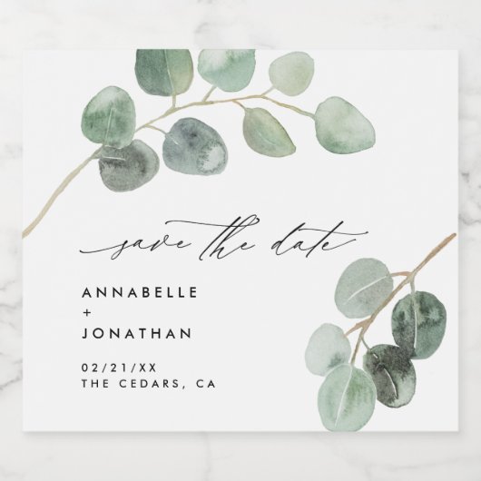 Moderne script elegant  non-hoto eucalyptus sparkling wijnetiket (Enkel label)