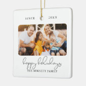 Moderne script elegant Prettige feestdagen foto Keramisch Ornament (Links)