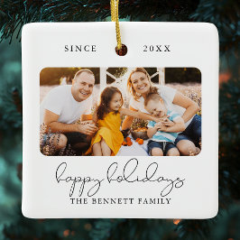 Moderne script elegant Prettige feestdagen foto Keramisch Ornament