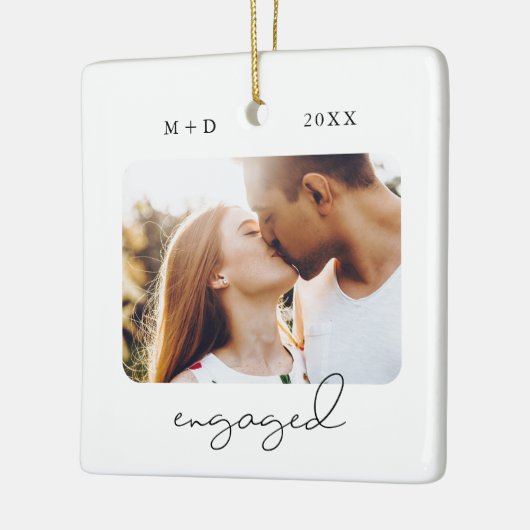 Moderne Script Elegant Verloving Photo Keepomwille Keramisch Ornament (Links)