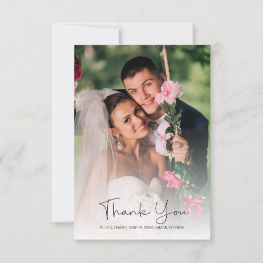 Moderne Script Elegant Wedding Photo 2 Sides Bedankkaart (Voorkant)