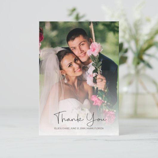 Moderne Script Elegant Wedding Photo 2 Sides Bedankkaart (Staand voorkant)