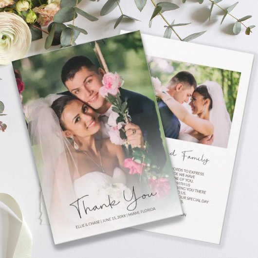 Moderne Script Elegant Wedding Photo 2 Sides Bedankkaart