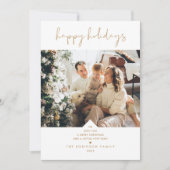 Moderne Script Elegant White Gold-kerstfoto Feestdagenkaart (Voorkant)