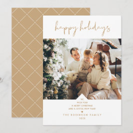 Moderne Script Elegant White Gold-kerstfoto Feestdagenkaart