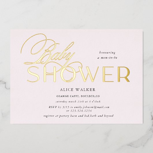 moderne script elegante babyshower folie uitnodiging (Voorkant)