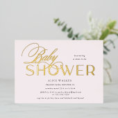 moderne script elegante babyshower folie uitnodiging (Staand Voorkant)
