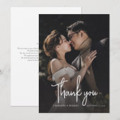 Moderne Script Elegante Foto Huwelijk Bedankkaart (Voorkant / Achterkant)