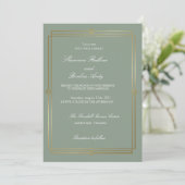 Moderne Script Elegante Saliegroen & Goud Trouw Kaart (Staand voorkant)
