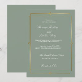 Moderne Script Elegante Saliegroen & Goud Trouw Kaart