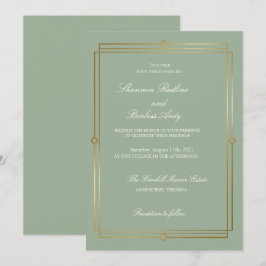 Moderne Script Elegante Saliegroen & Goud Trouwkaa Kaart