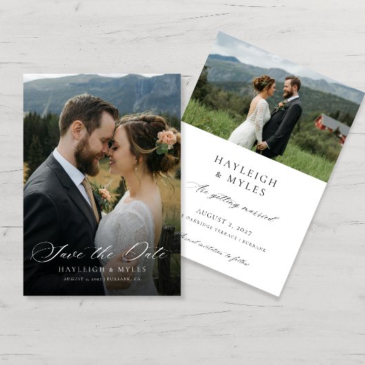 Moderne Script Elegante Trouwfoto 2 Save The Date
