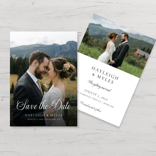 Moderne Script Elegante Trouwfoto 2 Save The Date