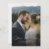 Moderne Script Elegante Trouwfoto 2 Save The Date (Voorkant)