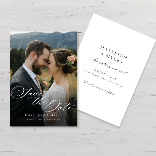 Moderne Script Elegante Trouwfoto Save The Date