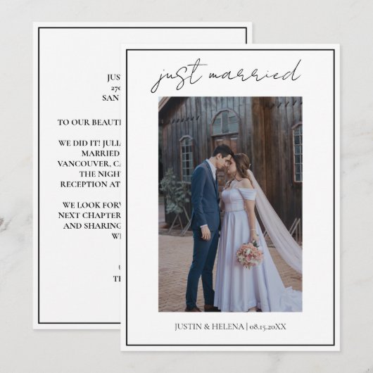 Moderne Script Elegante Uitnodiging | net getrouwd (Voorkant / Achterkant)