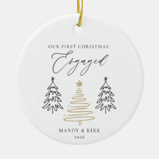 Moderne Script Elegante Verlovingsherinnering Kera Keramisch Ornament