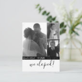 Moderne Script Eloped Black White Photo Collage  Briefkaart (Staand voorkant)
