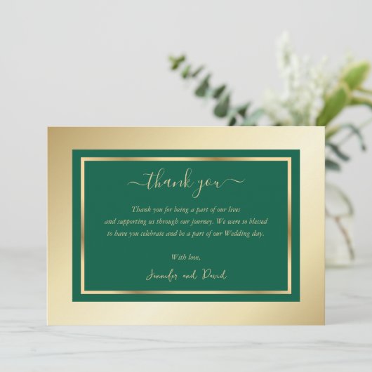 Moderne Script Emerald Green Gold-kaart - Hartelij Bedankkaart (Staand voorkant)