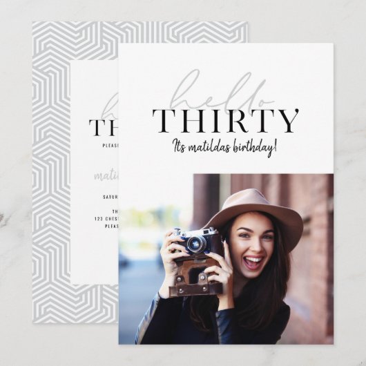 Moderne script en geometrische 30e verjaardagfoto (Voorkant / Achterkant)