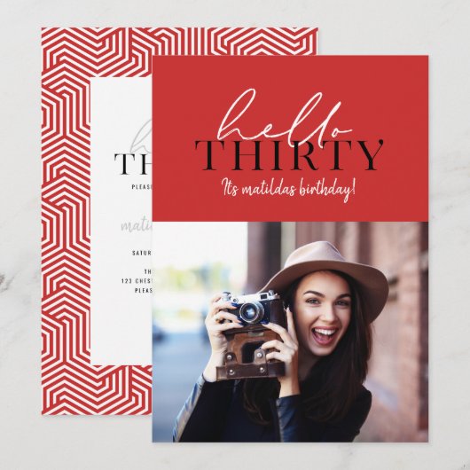 Moderne script en geometrische 30e verjaardagfoto (Voorkant / Achterkant)