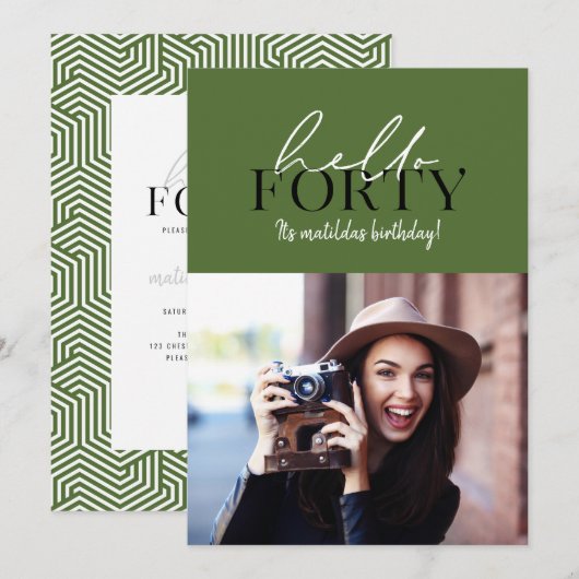 Moderne script en geometrische 40e verjaardagfoto (Voorkant / Achterkant)