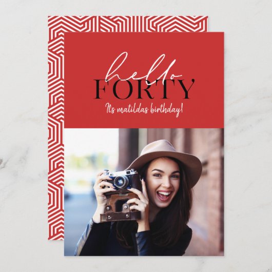 Moderne script en geometrische 40e verjaardagfoto (Voorkant / Achterkant)