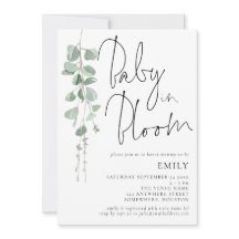 Moderne Script Eucalyptus Baby in Bloom Shower