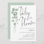 Moderne Script Eucalyptus Baby in Bloom Shower Kaart (Voorkant / Achterkant)