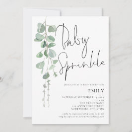 Moderne Script Eucalyptus Baby Sprinkle Invitation Kaart