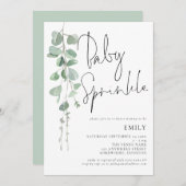 Moderne Script Eucalyptus Baby Sprinkle Invitation Kaart (Voorkant / Achterkant)