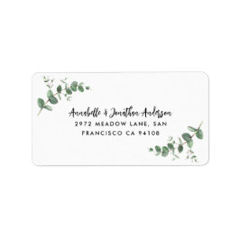 Moderne script eucalyptus botanical bruiloft etiket