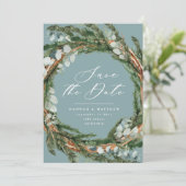 Moderne script eucalyptus elegant bruiloft save the date (Staand voorkant)