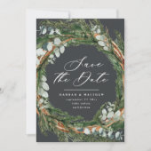 Moderne script eucalyptus elegant bruiloft save the date (Voorkant)