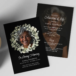 Moderne Script Eucalyptus Foto Rouw/Mis Diensten Kaart