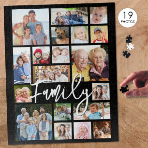 Moderne Script FAMILIE 19 Foto Collage Aangepaste Legpuzzel