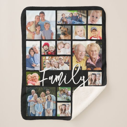 Moderne Script FAMILIE 19 Fotocollage Aangepaste k Sherpa Deken (Voorkant)