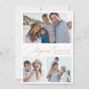 Moderne Script Familie 3 Foto Gelukkigste Vakantie Feestdagenkaart