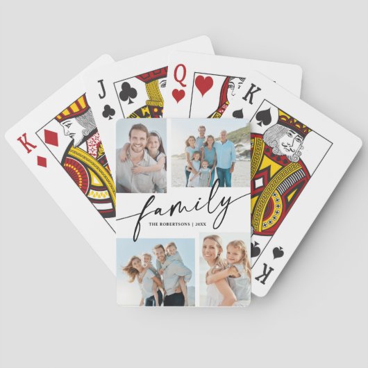 Moderne Script Familie 4 Foto Collage  Pokerkaarten (Achterkant)