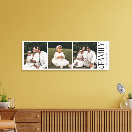 Moderne Script Familie Aangepast 3 Foto's Naam Canvas Afdruk (Insitu (Woonkamer))