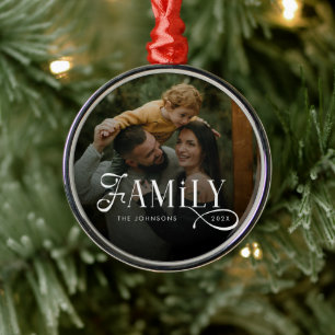Moderne Script Familie Aangepaste Foto Naam Metalen Ornament