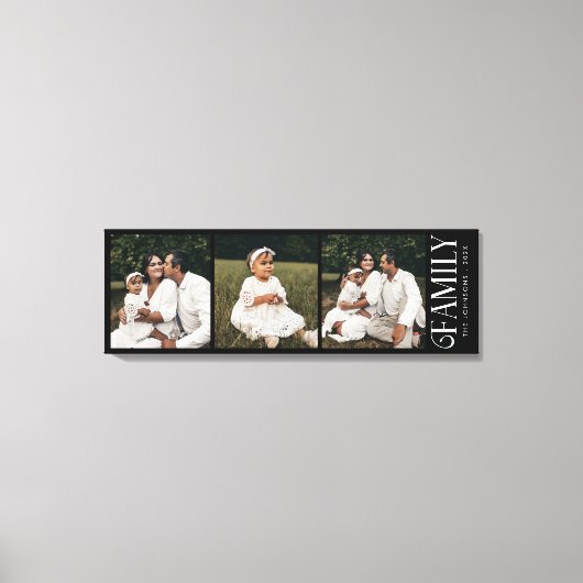 Moderne Script Familie Custom 3 Foto's Naam Canvas Afdruk (Voorkant)
