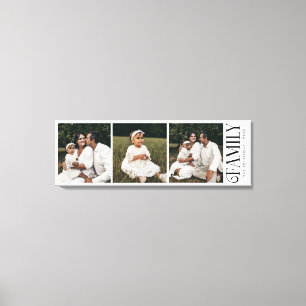 Moderne Script Familie Custom 3 Foto's Naam  Canvas Afdruk
